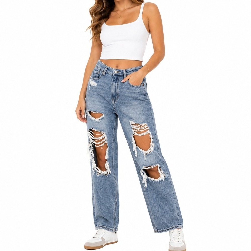 American Eagle Highest Rise Mom Jeans Women 6 Short Blue Distressed Casual Y2K